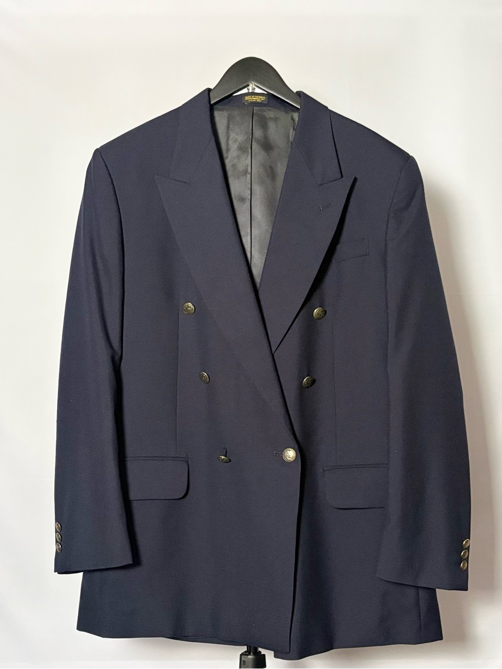 Vintage Oscar De La Renta Double-Breasted Men's Suit Blazer Size 46 Navy Blue